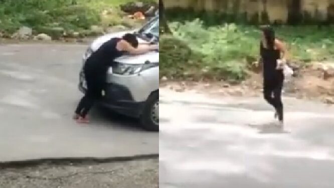 देहरादून में बीच सड़क पर नशे में धुत लड़की, मौके पर लगा जाम