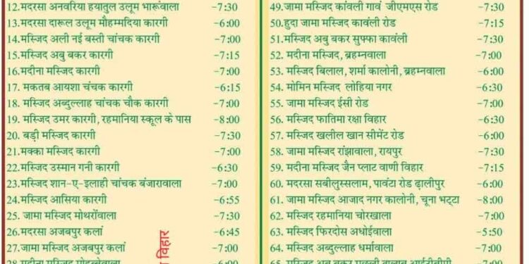 मस्जिदों में ईद-उल-अज़हा की नमाज का समय तय