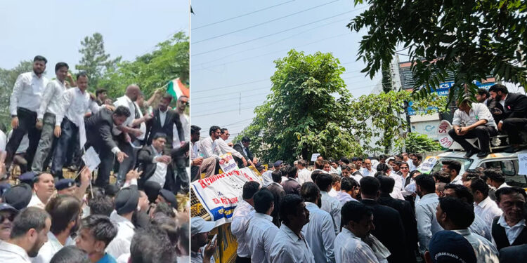 ऑनलाइन रजिस्ट्री व्यवस्था के खिलाफ वकीलों का फूटा गुस्सा, किया सचिवालय पर प्रदर्शन