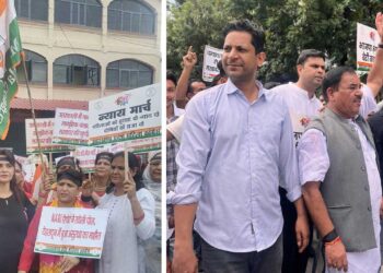 भाजपा मुख्यालय का शुद्धिकरण करने पहुंचे कांग्रेसी गिरफ्तार